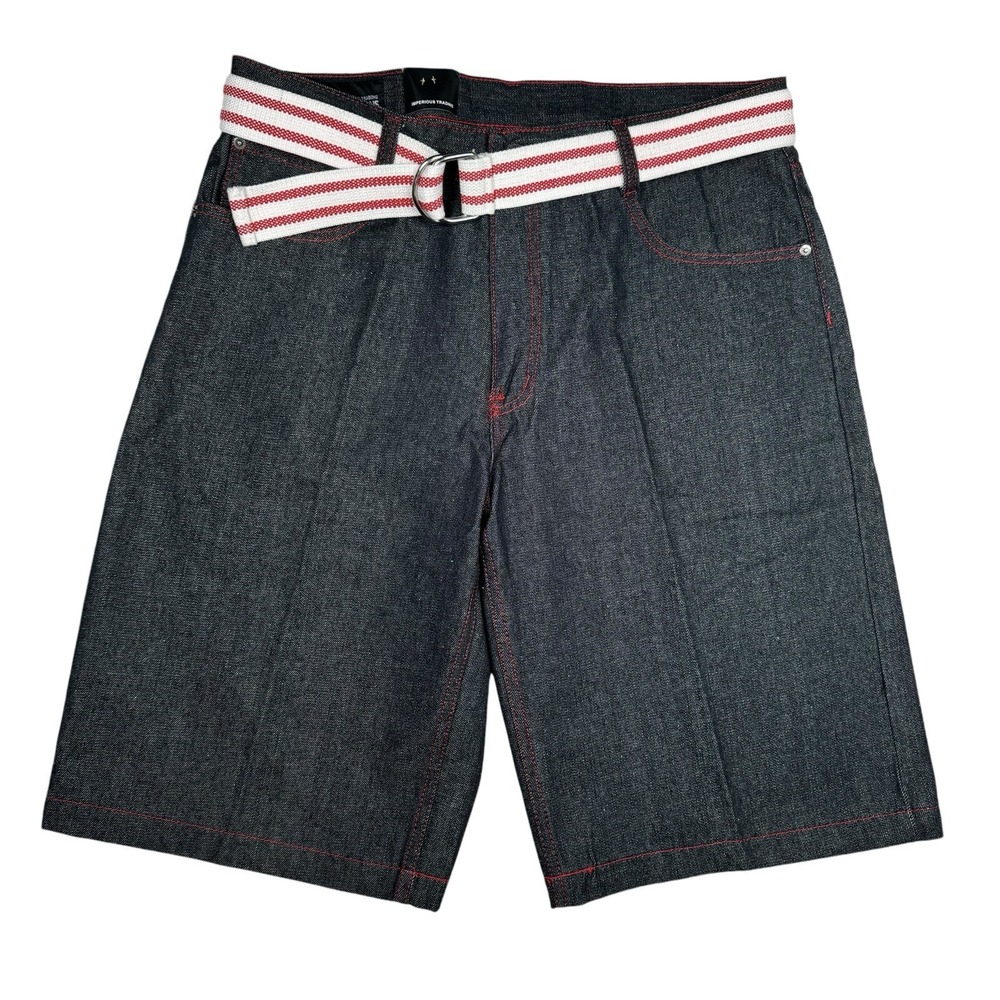 NEW  Y2K Imperious Trading Black Jean Shorts Red Stitching - Men's 38